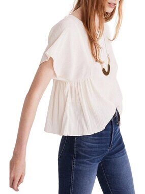 MADEWELL Texture and Thread Micro Pleat Flutter Sleeve Top, Ivory, Size Medium